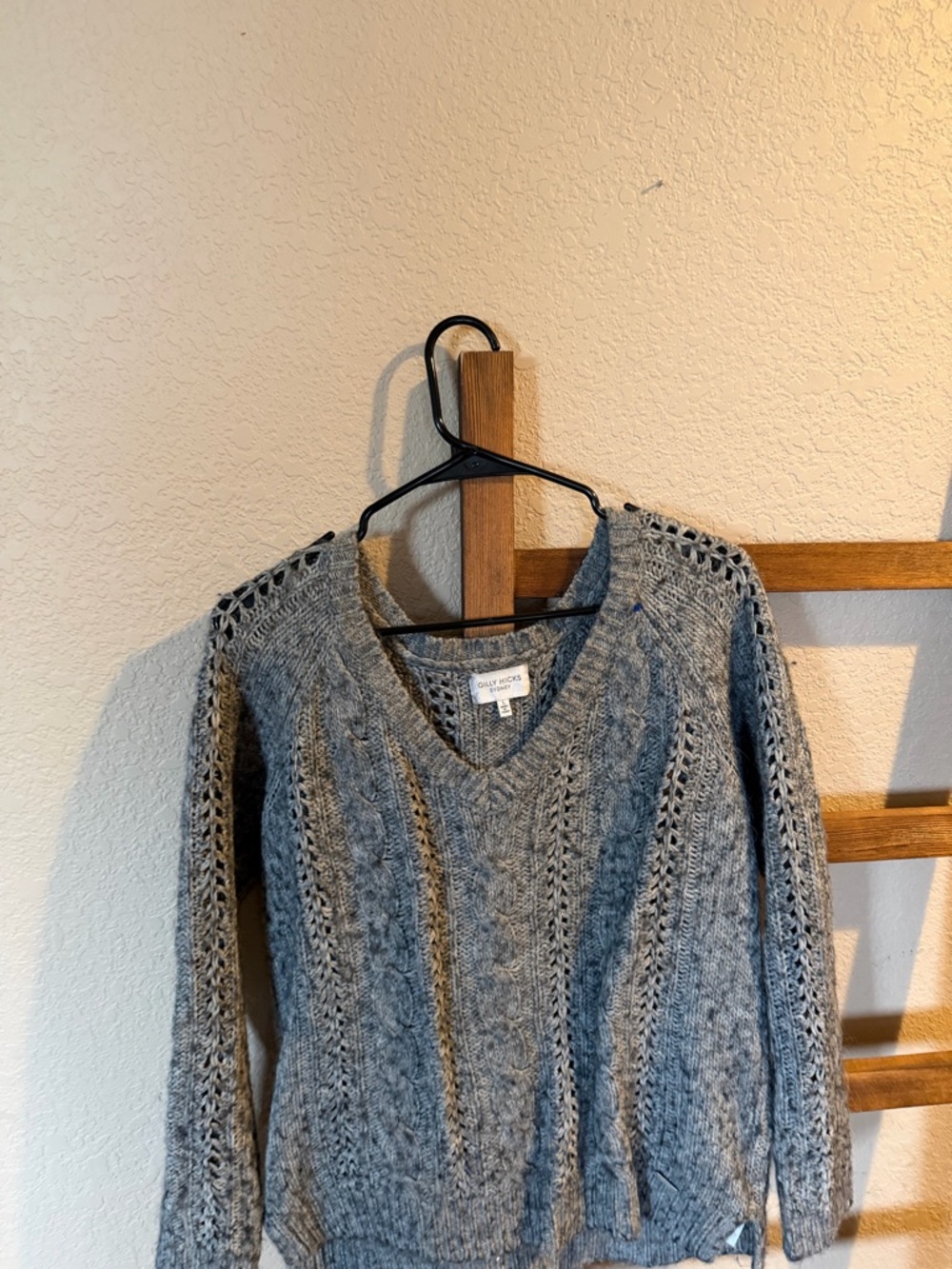 Gray Cable V-Neck Sweater